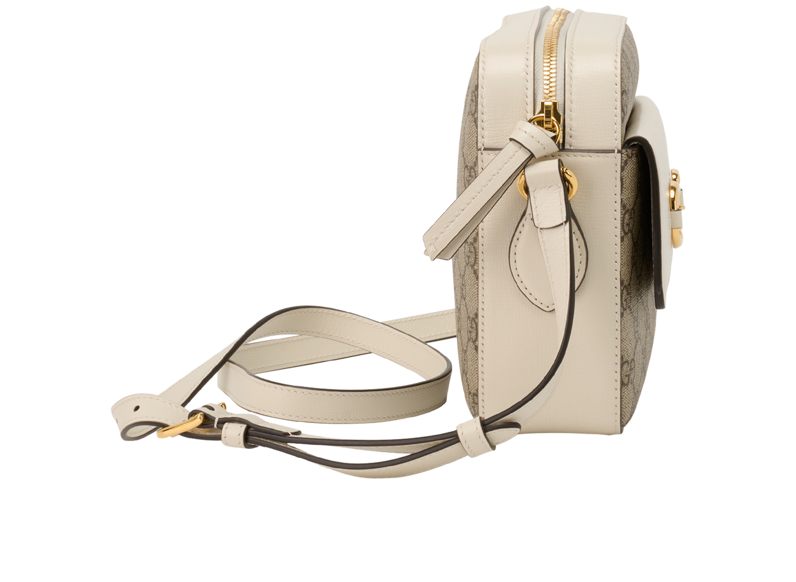 GG Horsebit Small Camera Bag, &pound;695, Handbags, Beige/White, Canvas/Leather, Side view
